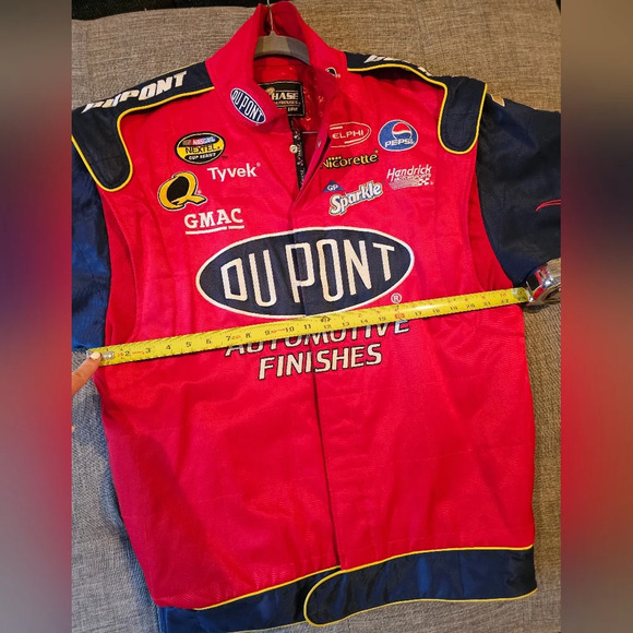 Dupont Jeff Gordon Red Racing Jacket snap front flames on sleeves Size Large - Picture 14 of 14